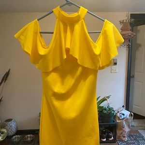 Yellow High Neck Off Shoulder Dress NWOT
